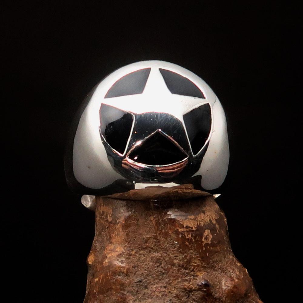 Excellent crafted Men's US Marshall Ring Black Star - Sterling Silver - BikeRing4u