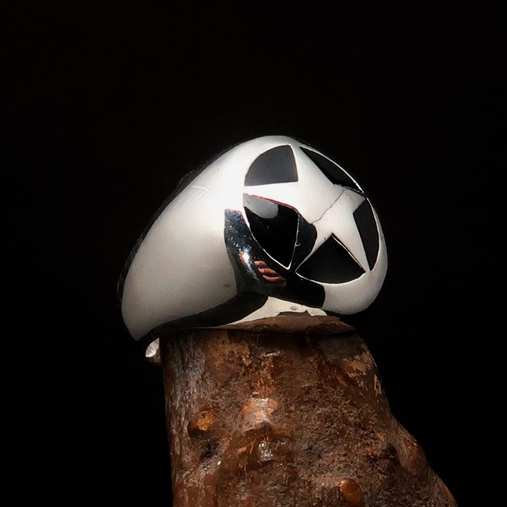 Excellent crafted Men's US Marshall Ring Black Star - Sterling Silver - BikeRing4u