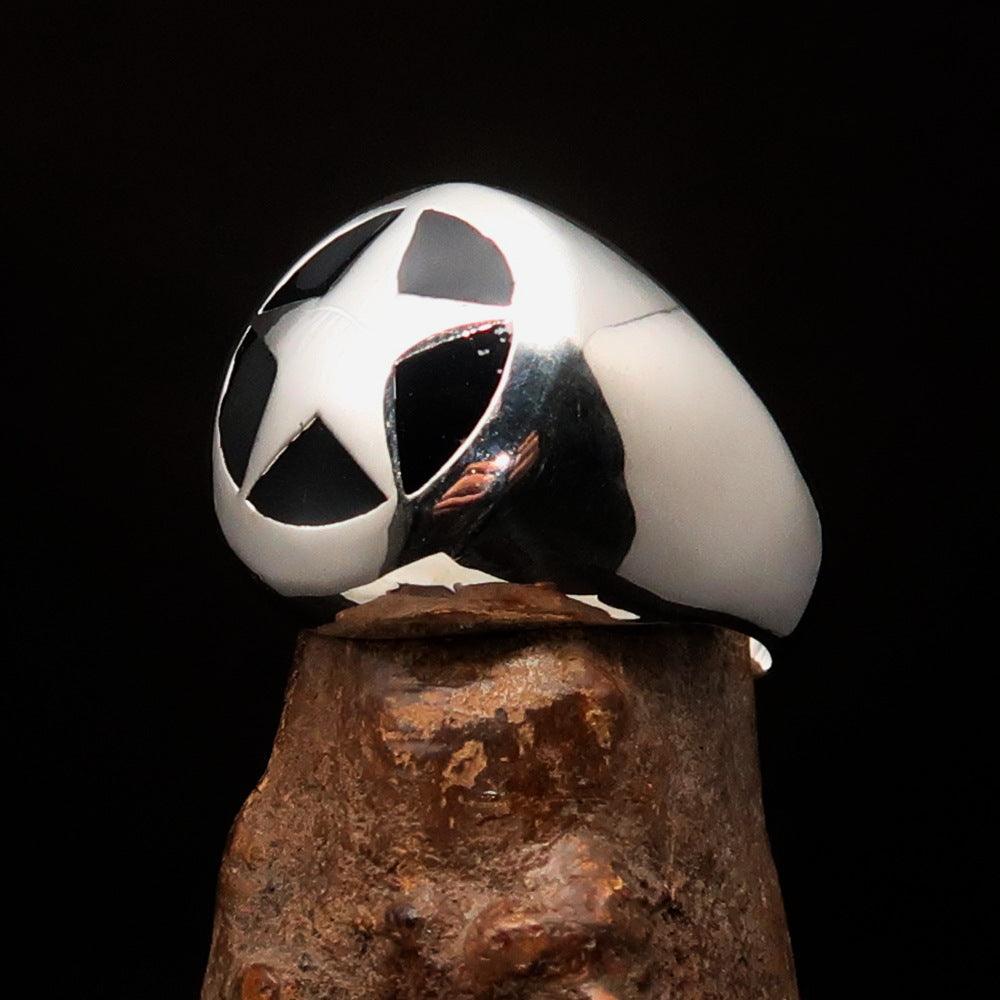 Excellent crafted Men's US Marshall Ring Black Star - Sterling Silver - BikeRing4u