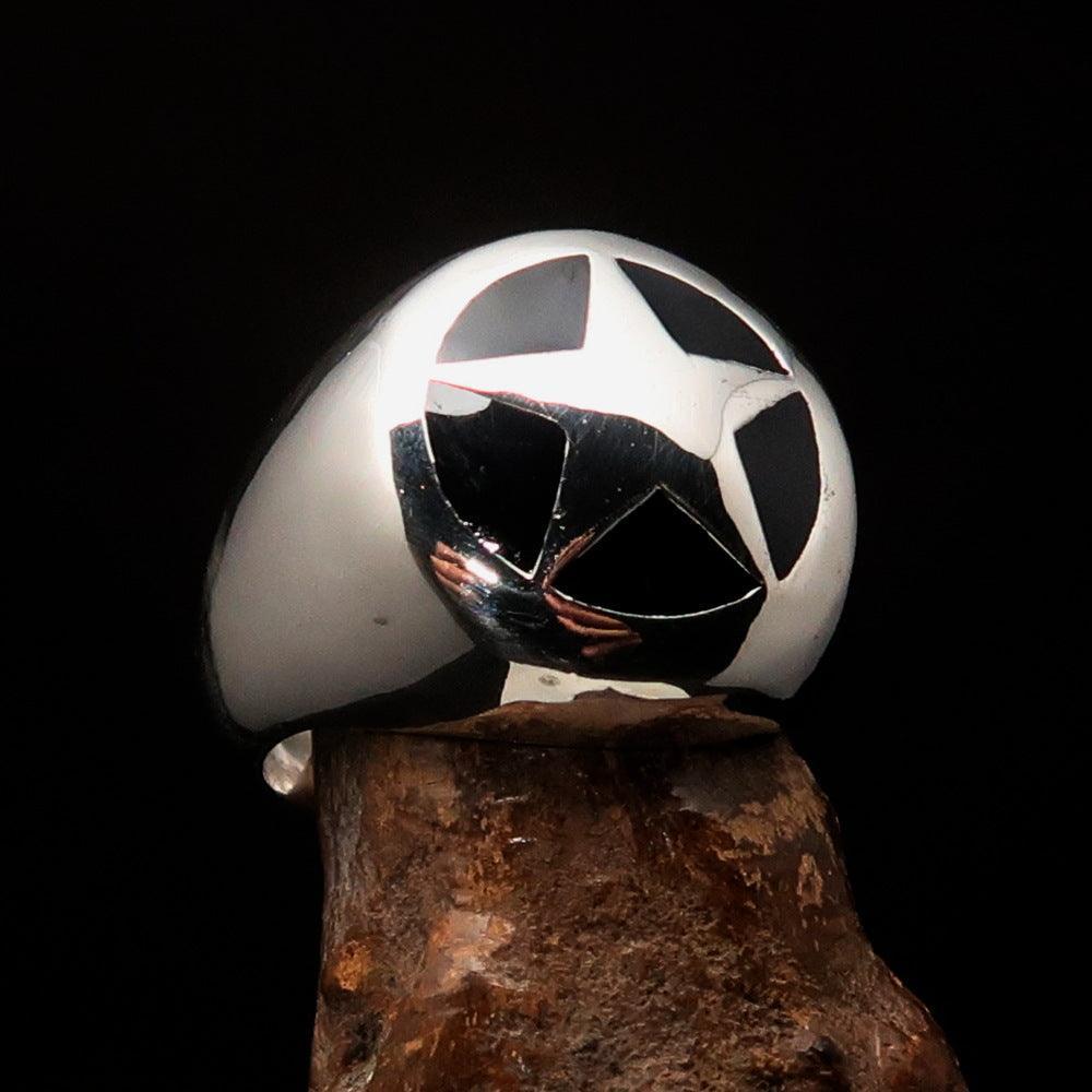Excellent crafted Men's US Marshall Ring Black Star - Sterling Silver - BikeRing4u