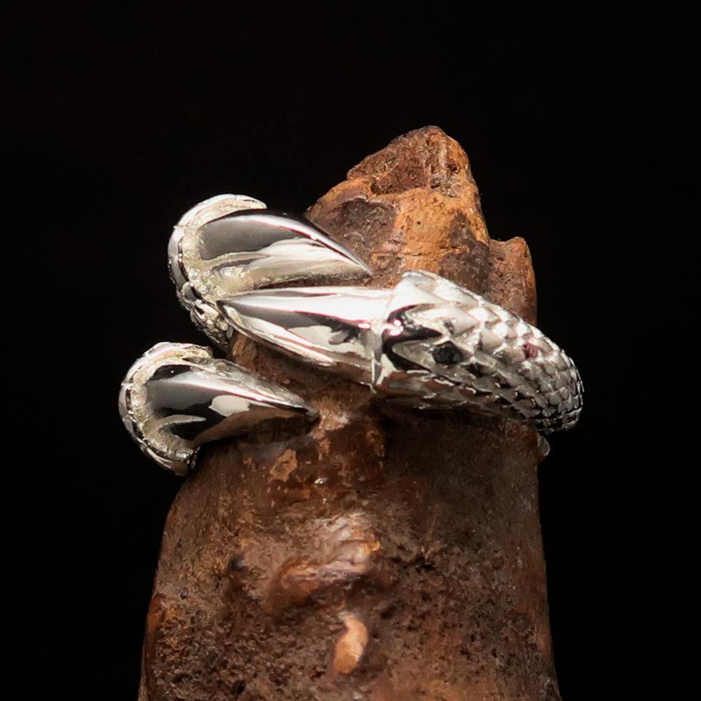 Excellent crafted Men's Medieval Ring Three Claw Dragon Foot Sterling Silver - BikeRing4u