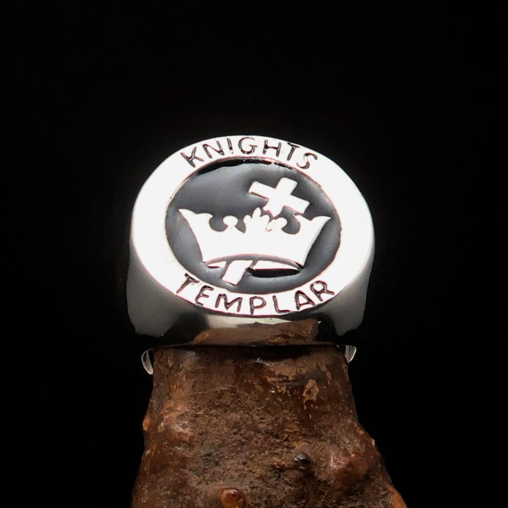 Excellent crafted Men's Black Knights Templar Ring - Sterling Silver - BikeRing4u