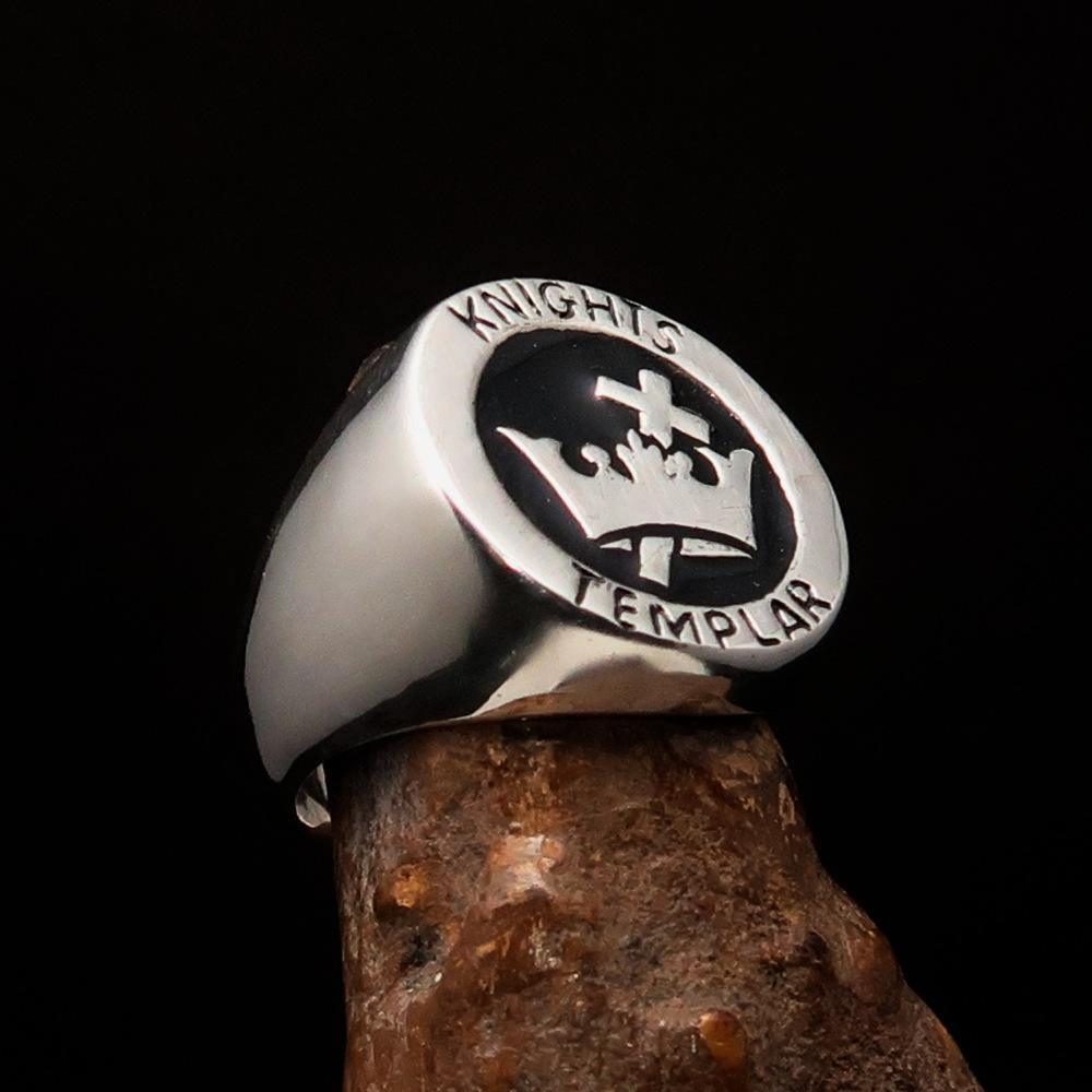 Excellent crafted Men's Black Knights Templar Ring - Sterling Silver - BikeRing4u