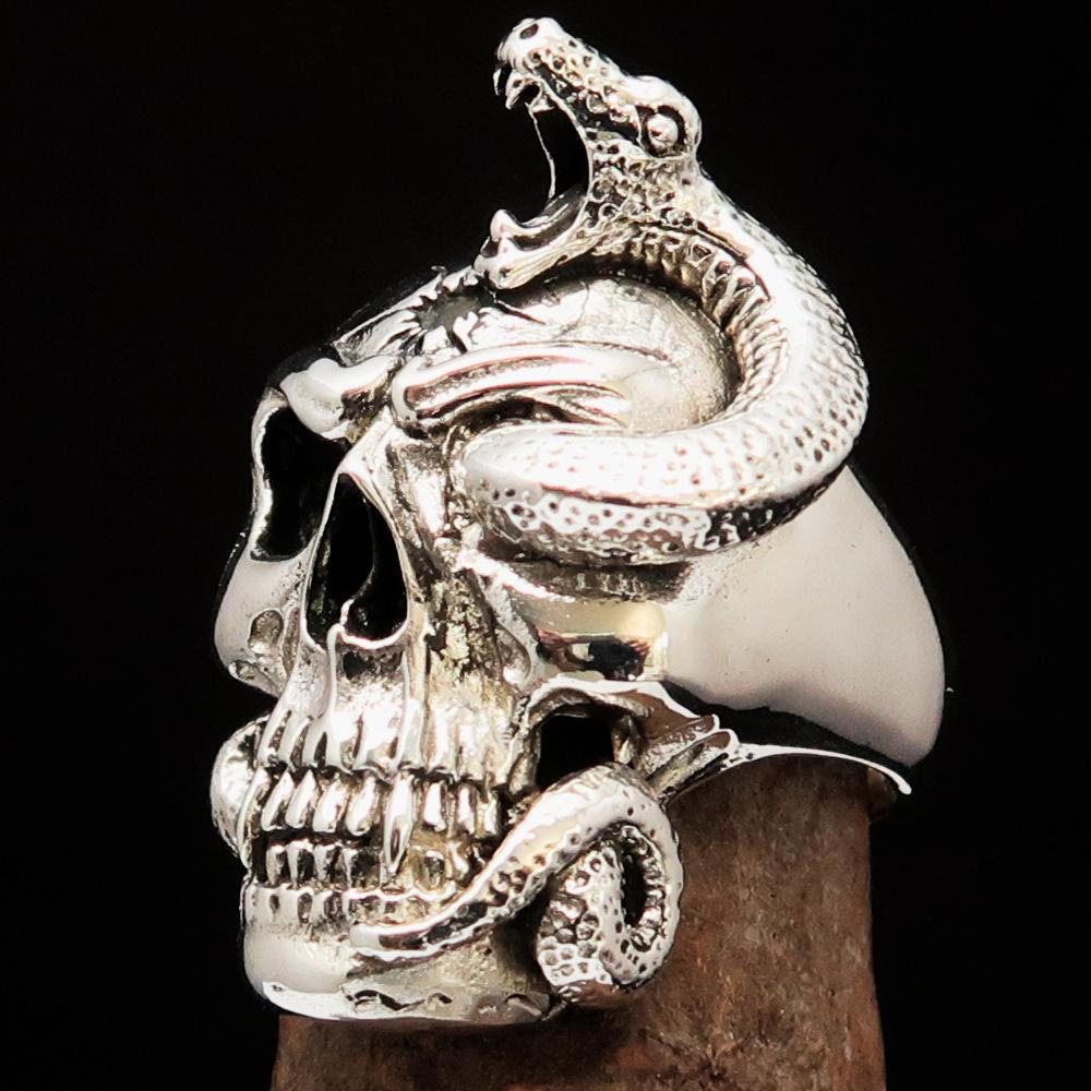 Excellent crafted Men's Biker Ring Dead Outlaw Skull Snake Sterling Silver 925 - BikeRing4u