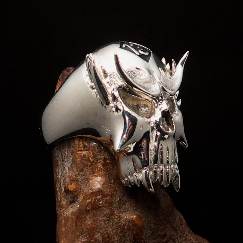 Excellent crafted Men's Vampire Skull Ring Black Diamond 13 - Sterling Silver 925 - BikeRing4u