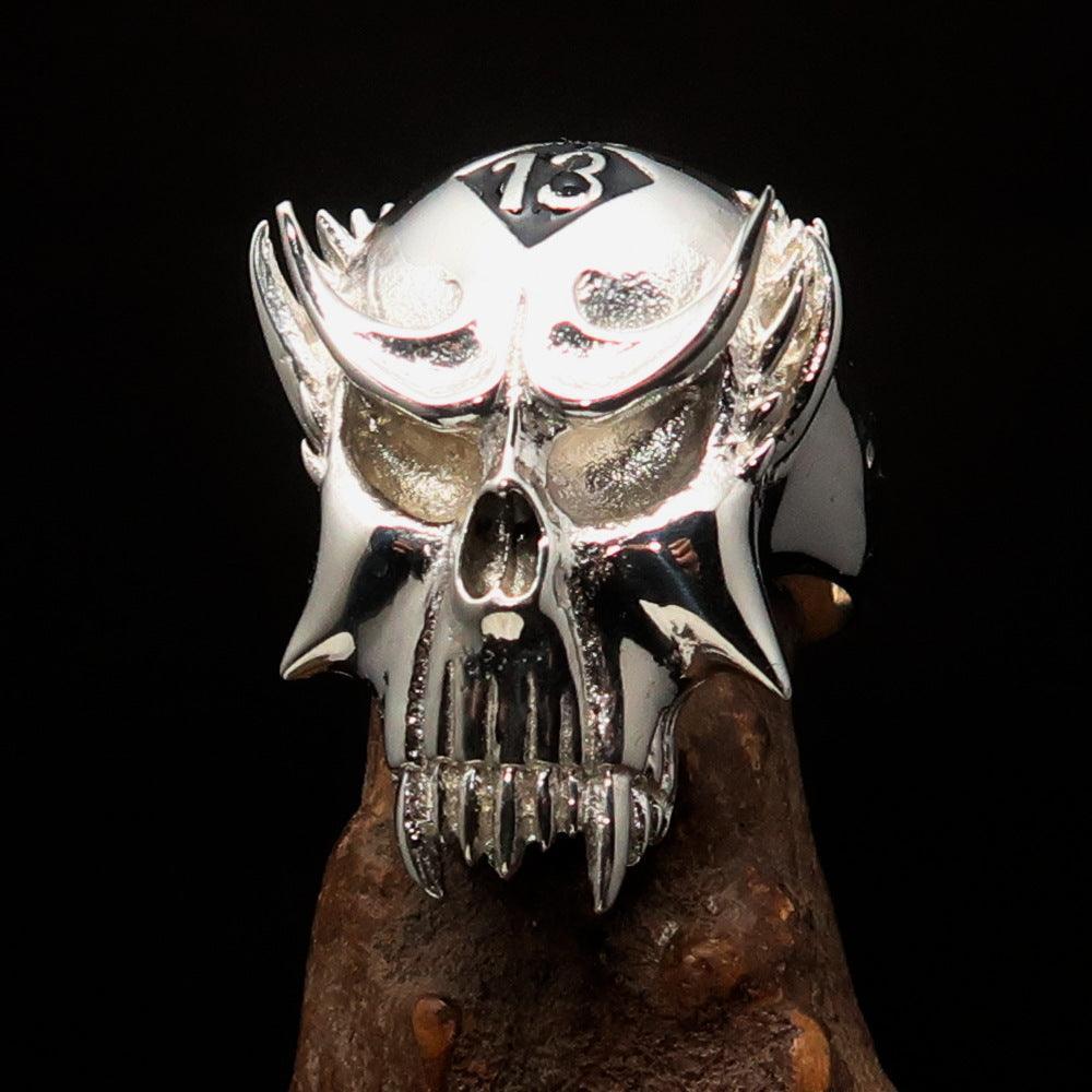 Excellent crafted Men's Vampire Skull Ring Black Diamond 13 - Sterling Silver 925 - BikeRing4u