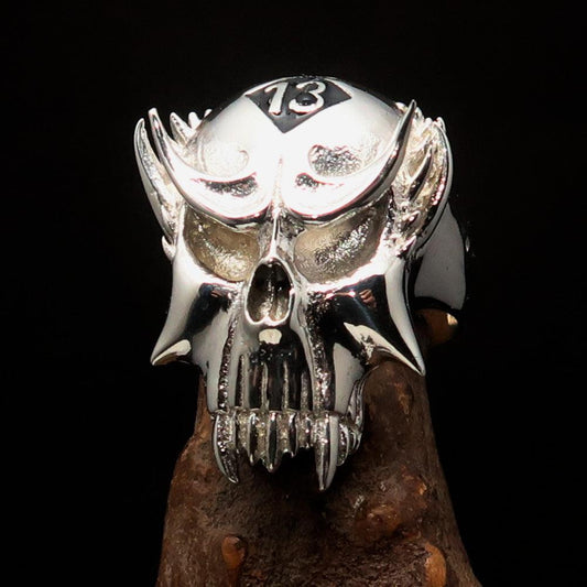Excellent crafted Men's Vampire Skull Ring Black Diamond 13 - Sterling Silver 925 - BikeRing4u