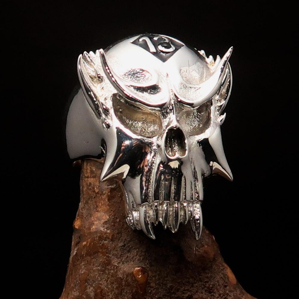 Excellent crafted Men's Vampire Skull Ring Black Diamond 13 - Sterling Silver 925 - BikeRing4u