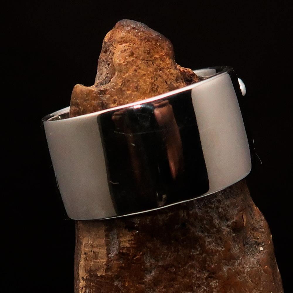 Excellent crafted Outlaw black 1% Jolly Roger Skull Band Ring - Sterling Silver - BikeRing4u