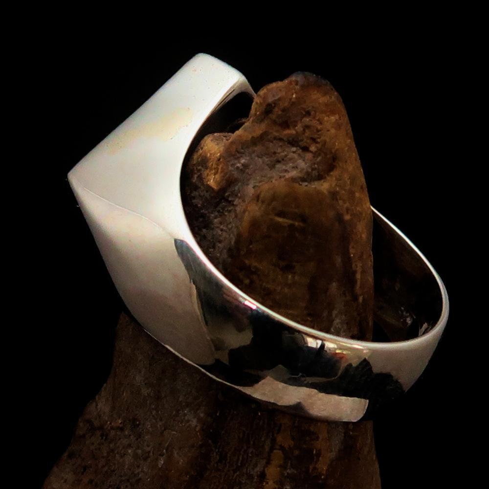 Men's Sterling Silver Biker Ring Diamond shaped 1% Percent Outlaw Symbol Black - BikeRing4u