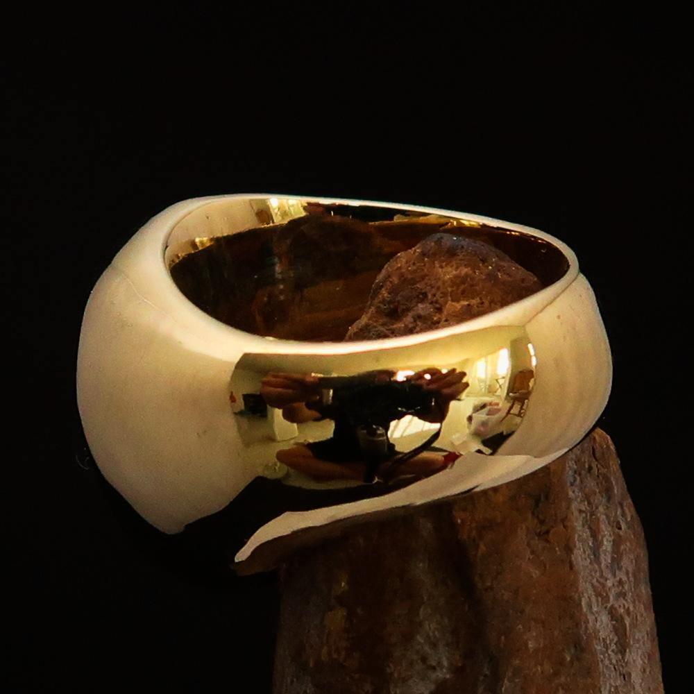 Excellent crafted Men's Pinky Ring domed Green Pentagram - Solid Brass - BikeRing4u