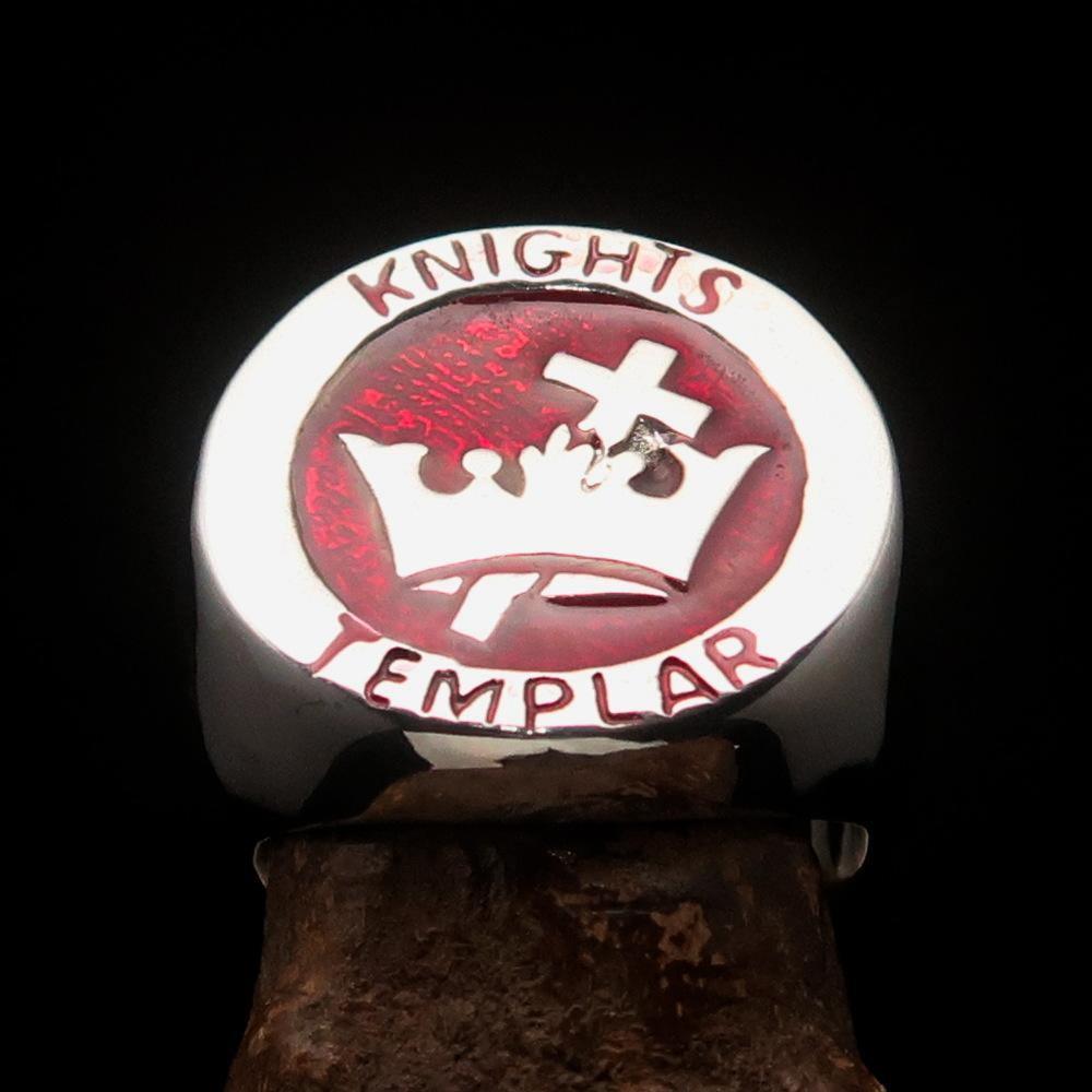Excellent crafted Men's Red Knights Templar Ring - Sterling Silver - BikeRing4u