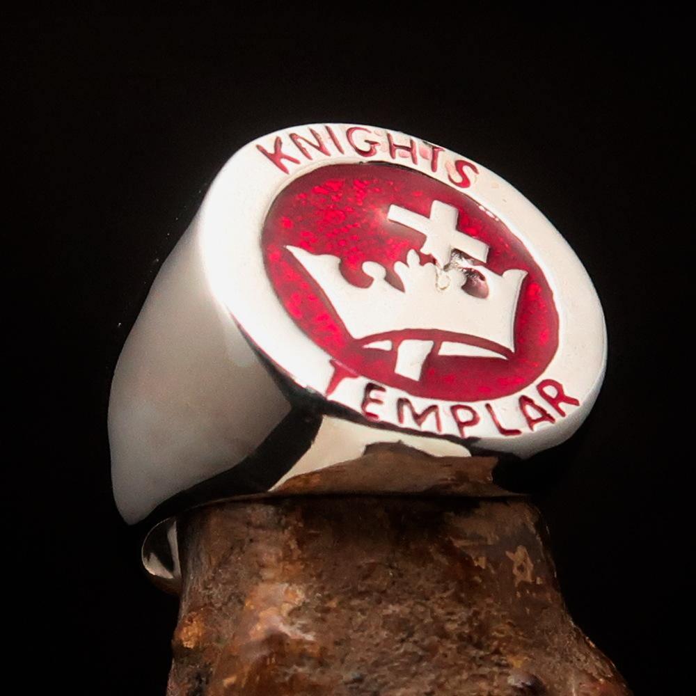 Excellent crafted Men's Red Knights Templar Ring - Sterling Silver - BikeRing4u