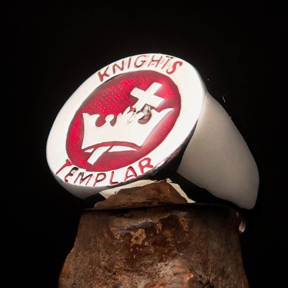 Excellent crafted Men's Red Knights Templar Ring - Sterling Silver - BikeRing4u