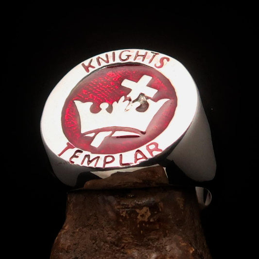 Excellent crafted Men's Red Knights Templar Ring - Sterling Silver - BikeRing4u