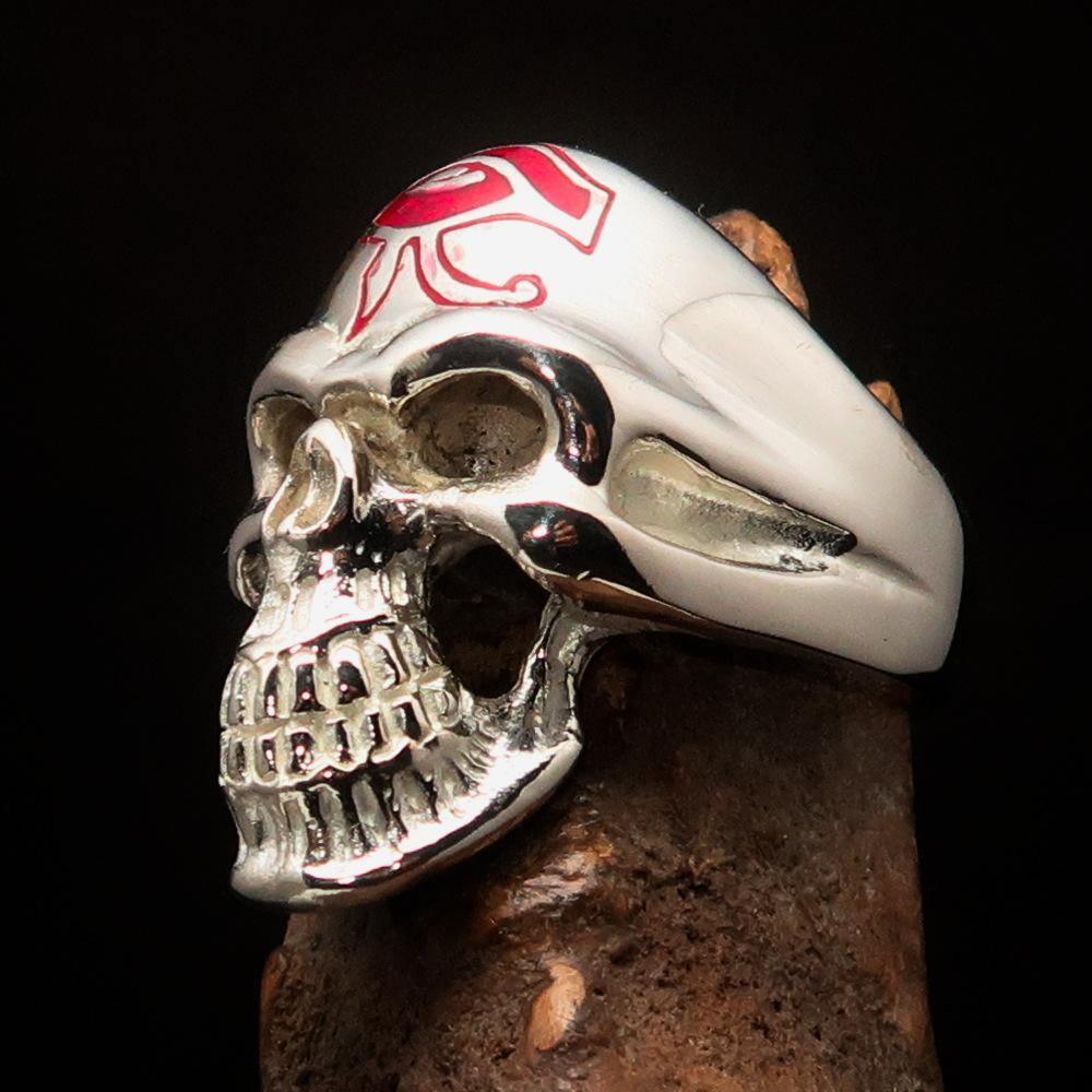 Excellent crafted Men's Skull Ring red Eye of Ra - Sterling Silver - BikeRing4u