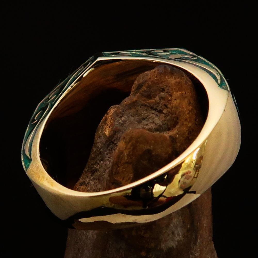 Excellent crafted Men's Medieval Ring Green Oriental Crest Solid Brass - BikeRing4u