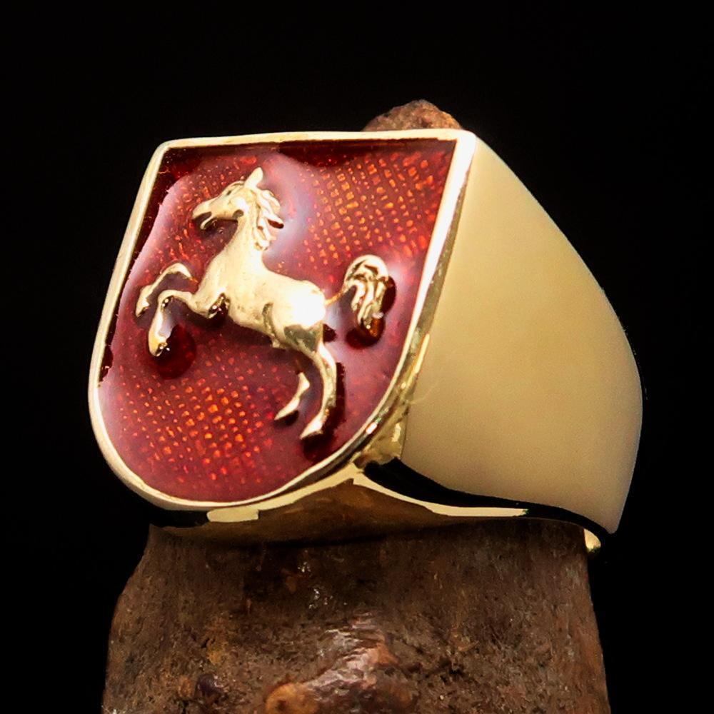 Perfectly crafted Men's Ring Horse Coat of Arms Orange - Solid Brass - BikeRing4u