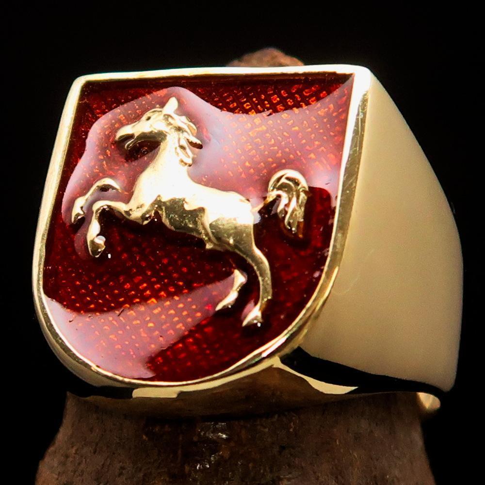 Perfectly crafted Men's Ring Horse Coat of Arms Orange - Solid Brass - BikeRing4u