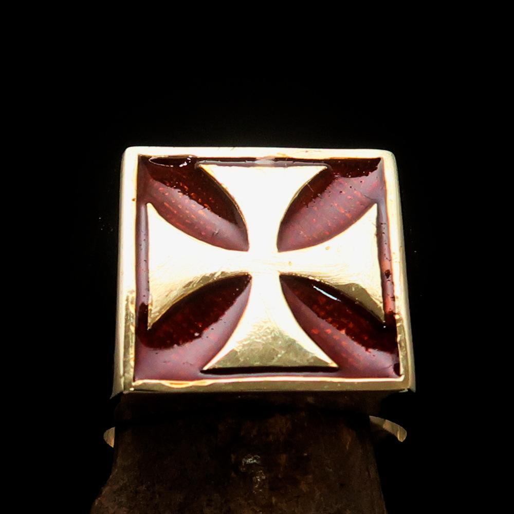 Perfectly crafted Men's Biker Ring Iron Cross Red - Solid Brass - BikeRing4u