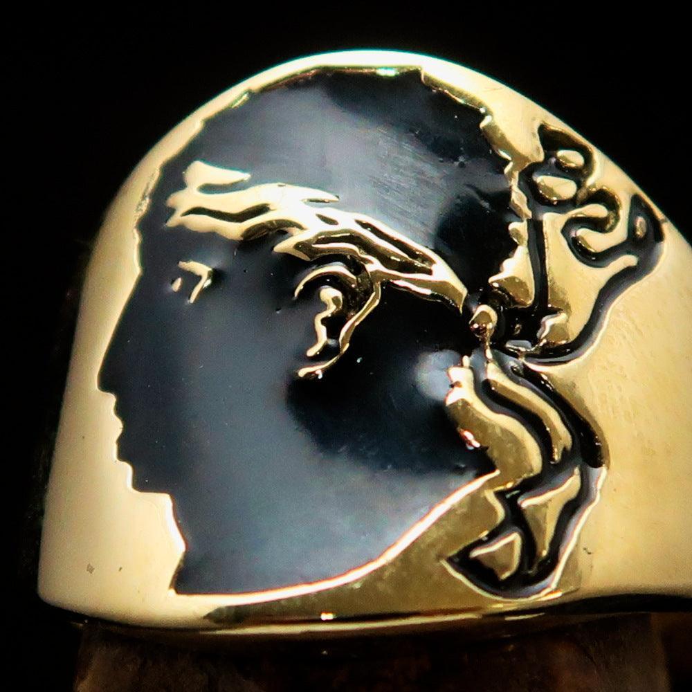 Excellent crafted Men's black National Flag Ring Corsica - solid Brass - BikeRing4u