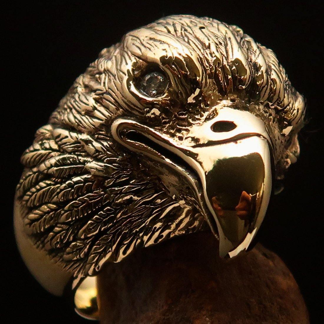 Excellent crafted Men's Biker Ring Eagle Head white CZ - Solid Brass - BikeRing4u
