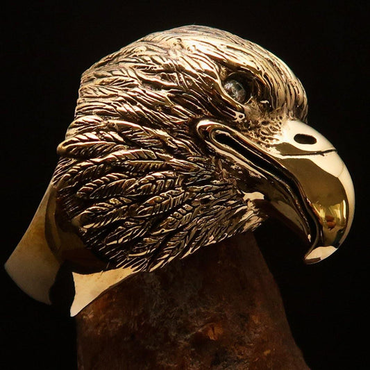 Excellent crafted Men's Biker Ring Eagle Head white CZ - Solid Brass - BikeRing4u