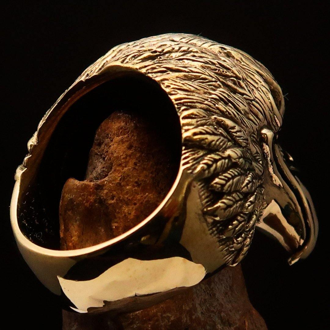 Excellent crafted Men's Biker Ring Eagle Head white CZ - Solid Brass - BikeRing4u