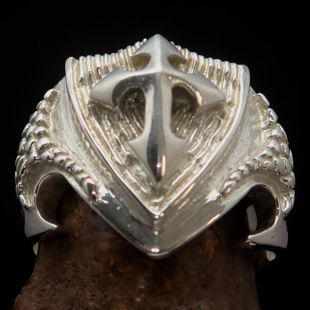 Medieval Sterling Silver Men's Knight Ring Templar Cross - BikeRing4u