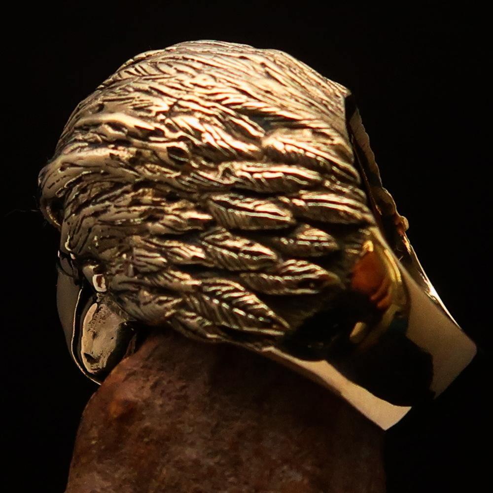 Excellent crafted Men's Biker Ring Eagle Head white CZ - Solid Brass - BikeRing4u