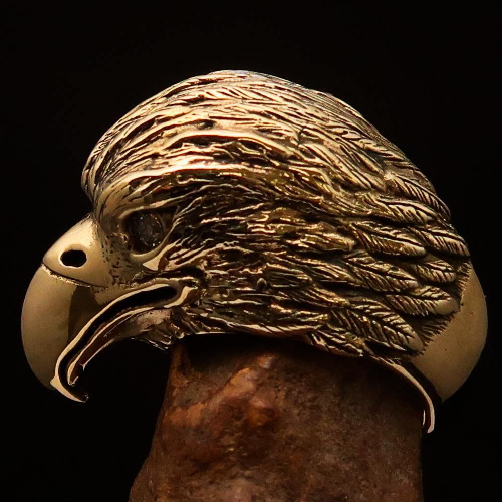 Excellent crafted Men's Biker Ring Eagle Head white CZ - Solid Brass - BikeRing4u