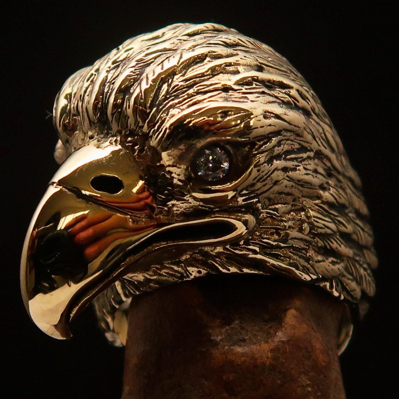 Excellent crafted Men's Biker Ring Eagle Head white CZ - Solid Brass - BikeRing4u