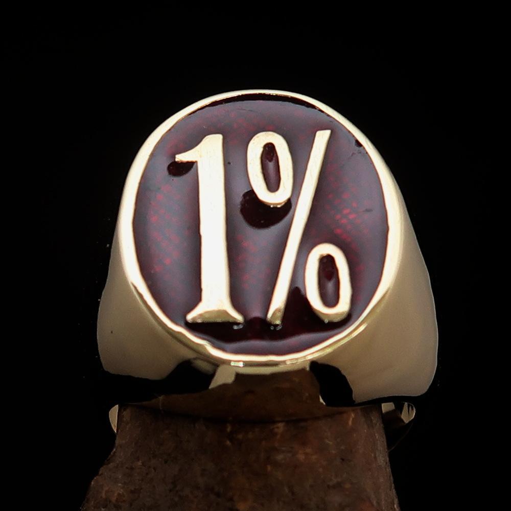 Nicely crafted Men's Outlaw Ring oval 1% Percent Symbol Red - BikeRing4u