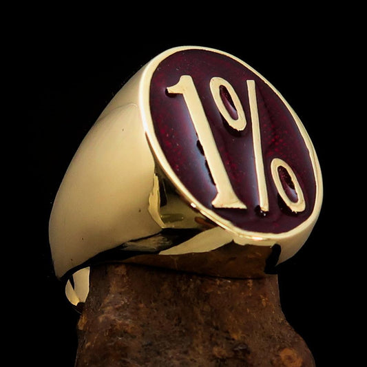 Nicely crafted Men's Outlaw Ring oval 1% Percent Symbol Red - BikeRing4u
