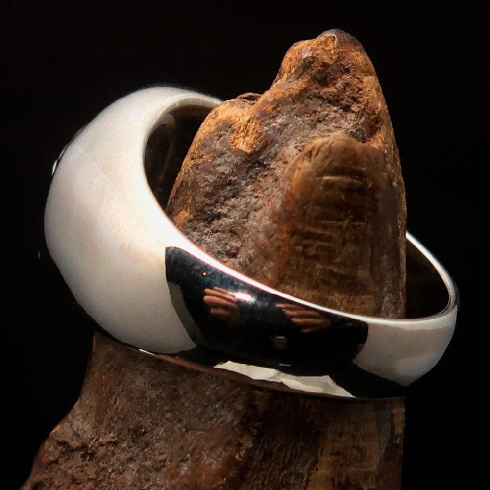 Excellent crafted domed Men's blue Hexagram Skull Ring - Sterling Silver - BikeRing4u