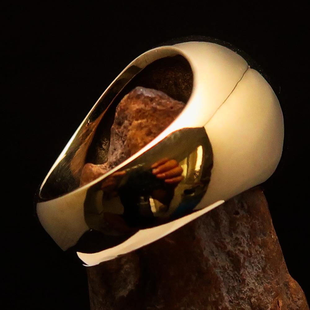 Nicely crafted domed Men's Buddhist Ring Green Aum Symbol - Solid Brass - BikeRing4u