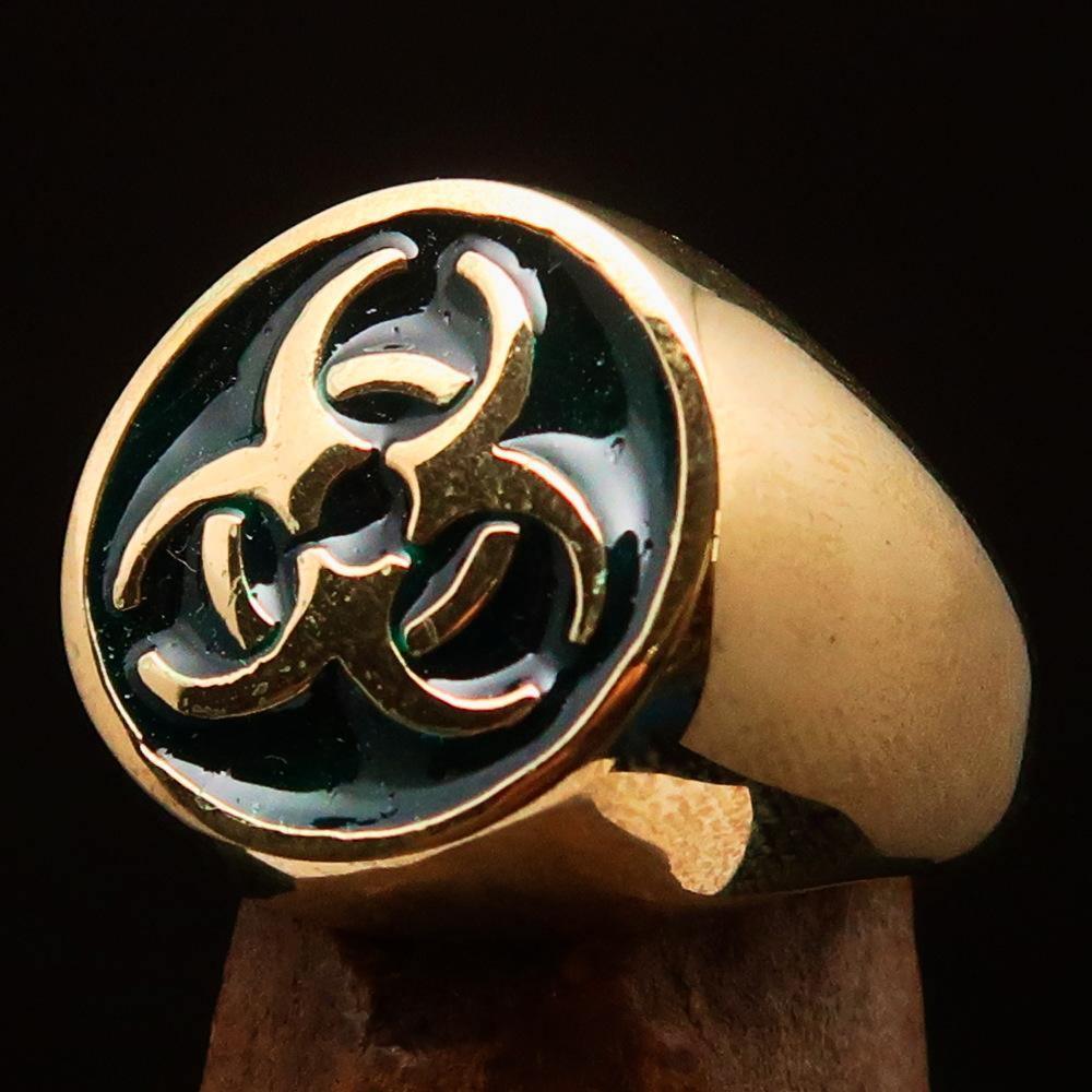 Nicely crafted Men's Bio Hazard Ring green Toxic Waste Symbol - Solid Brass - BikeRing4u