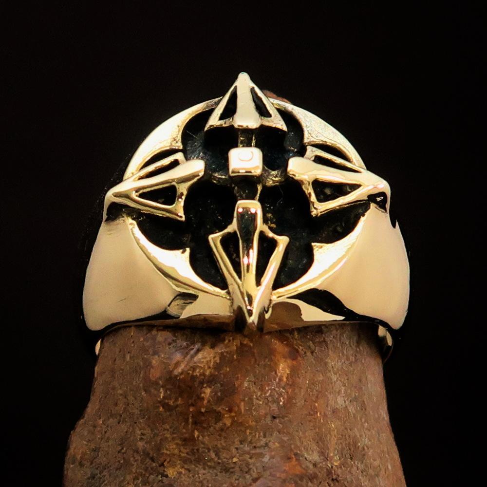 Excellent crafted Men's Costume Brass Ring Crossed Tibetan Thunderbolts - BikeRing4u