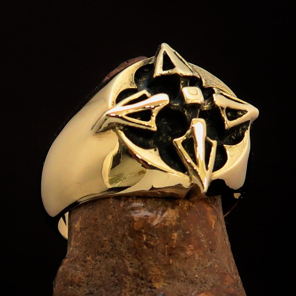 Excellent crafted Men's Costume Brass Ring Crossed Tibetan Thunderbolts - BikeRing4u