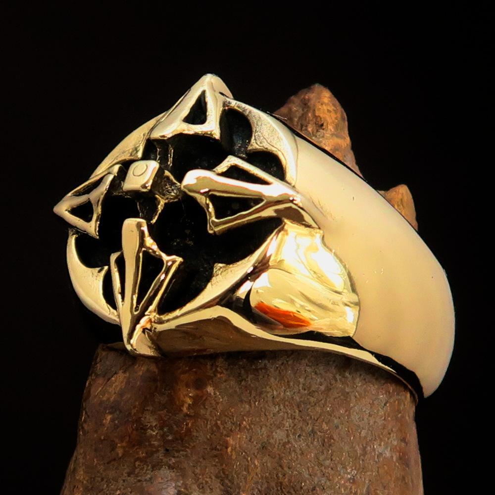 Excellent crafted Men's Costume Brass Ring Crossed Tibetan Thunderbolts - BikeRing4u
