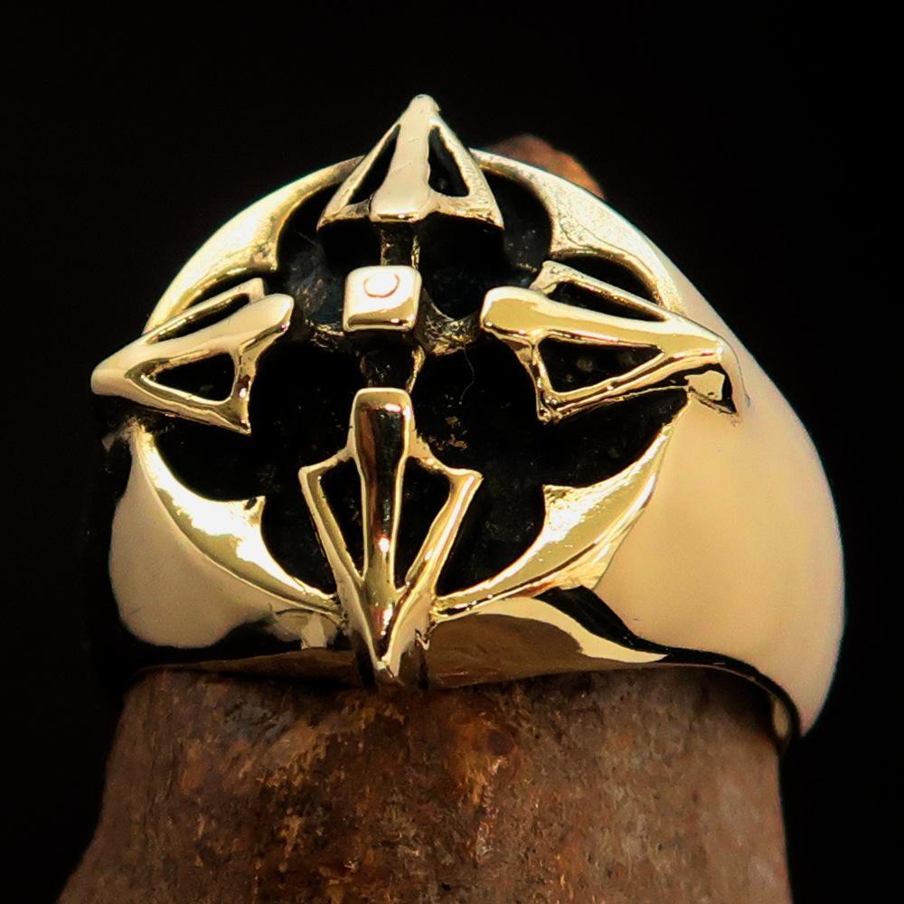 Excellent crafted Men's Costume Brass Ring Crossed Tibetan Thunderbolts - BikeRing4u