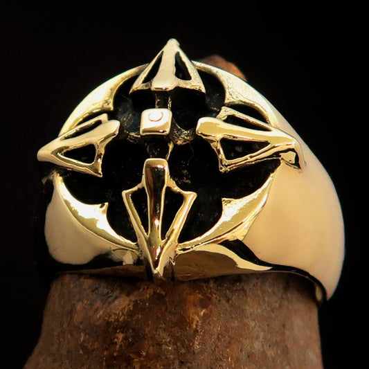 Excellent crafted Men's Costume Brass Ring Crossed Tibetan Thunderbolts - BikeRing4u