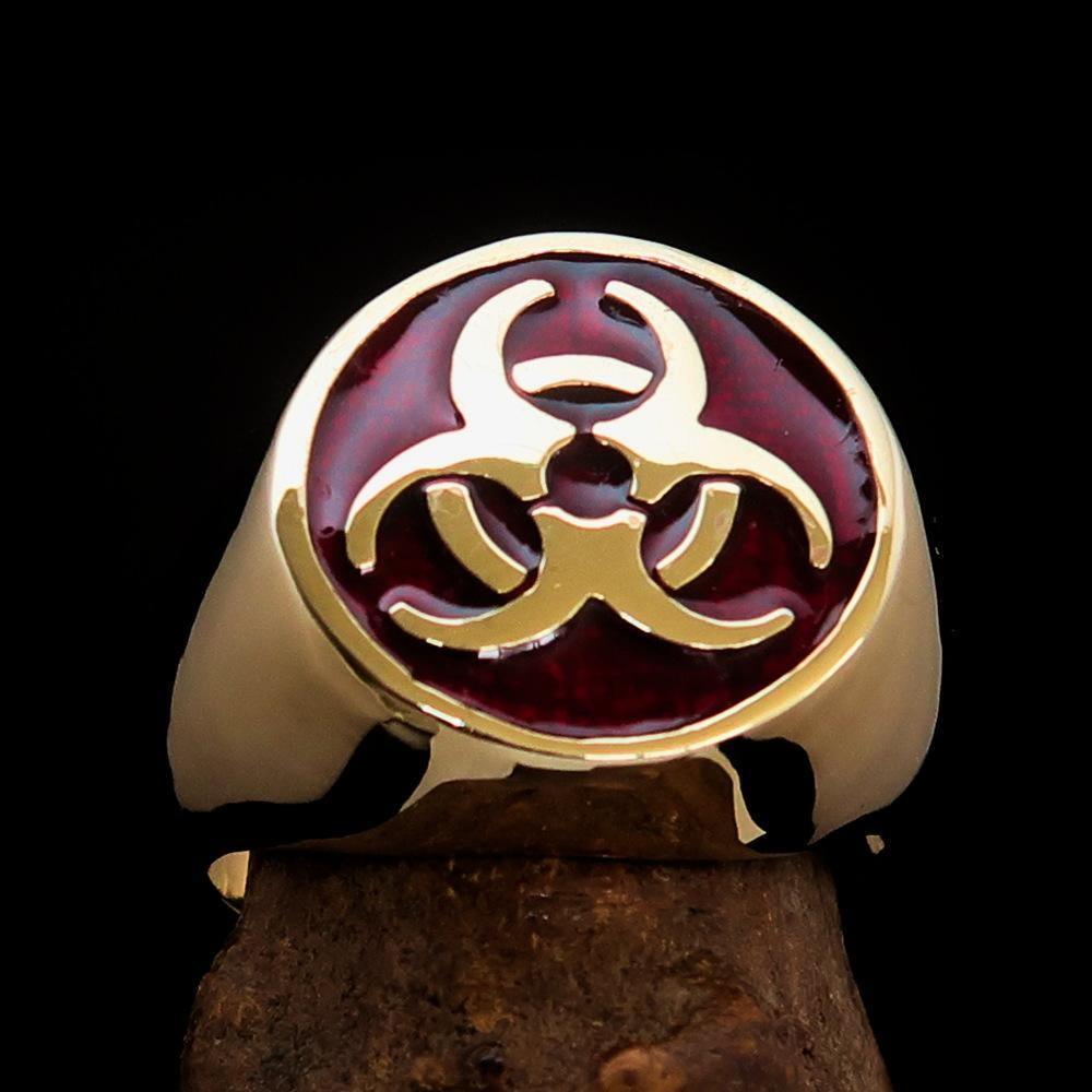 Nicely crafted Men's Bio Hazard Ring Red Toxic Waste Symbol - Solid Brass - BikeRing4u