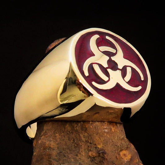 Nicely crafted Men's Bio Hazard Ring Red Toxic Waste Symbol - Solid Brass - BikeRing4u