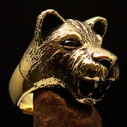 Excellent crafted Men's Animal Ring Lioness Red CZ Eyes - Solid Brass - BikeRing4u