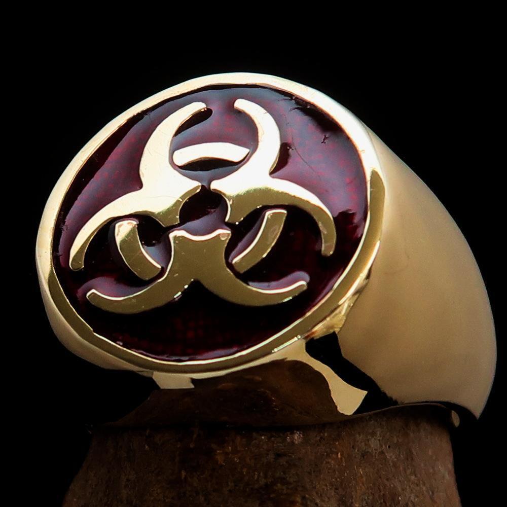 Nicely crafted Men's Bio Hazard Ring Red Toxic Waste Symbol - Solid Brass - BikeRing4u