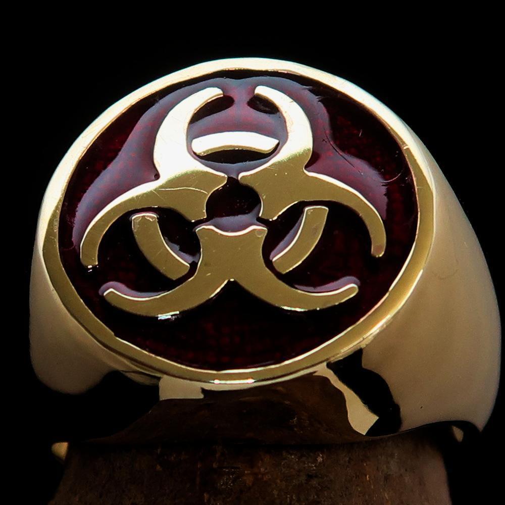 Nicely crafted Men's Bio Hazard Ring Red Toxic Waste Symbol - Solid Brass - BikeRing4u