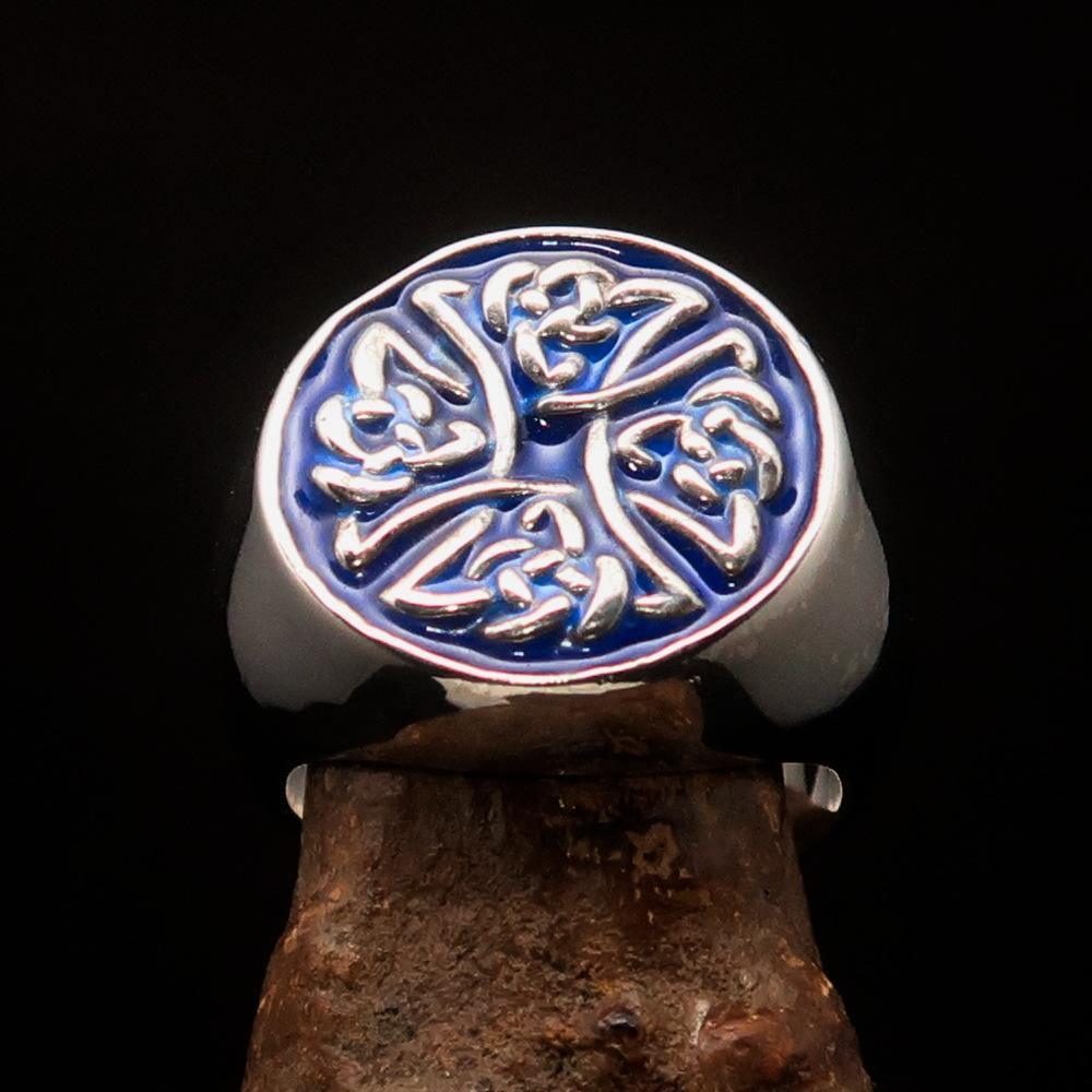 Perfectly crafted Men's Ring Celtic Birgit's Cross Blue - Sterling Silver - BikeRing4u