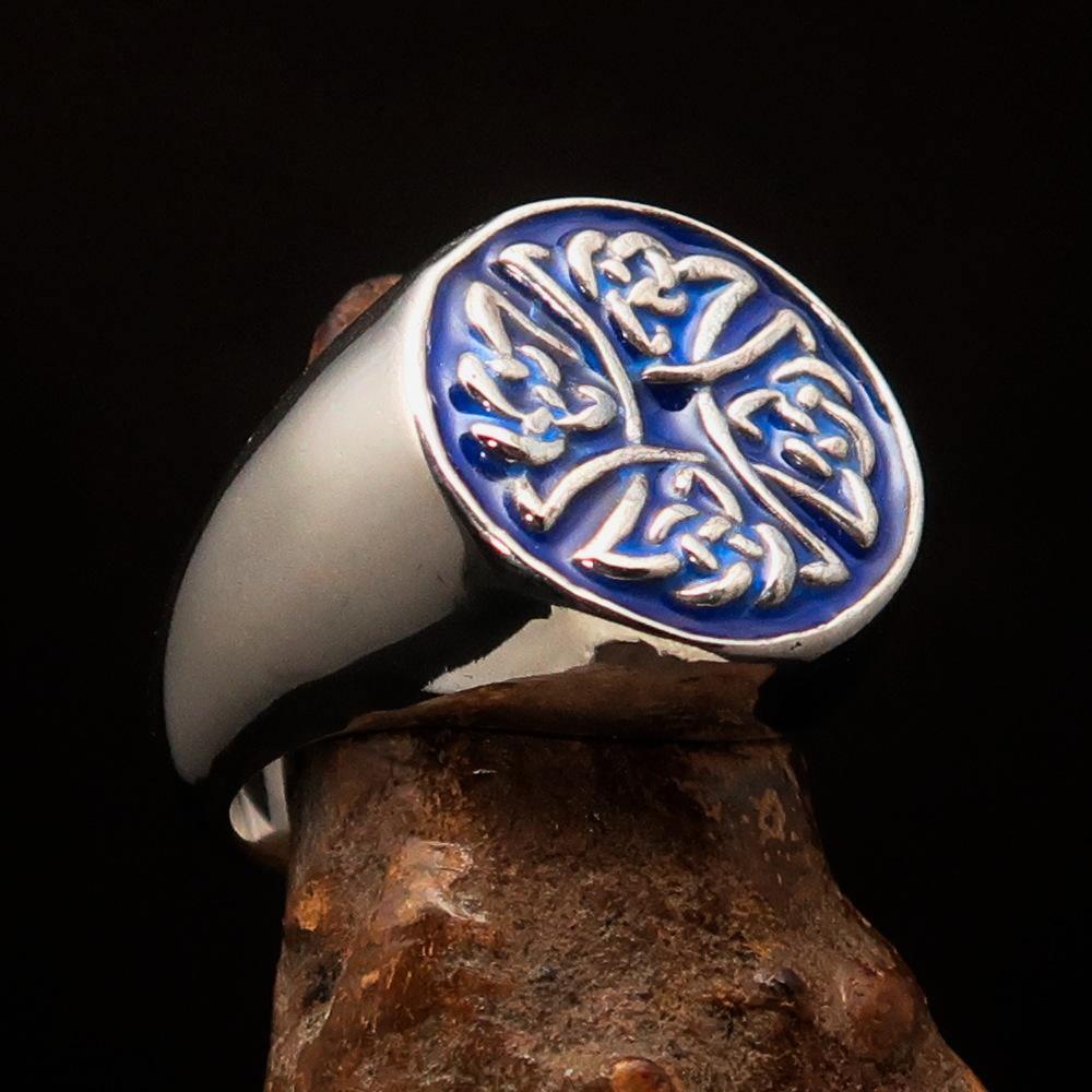 Perfectly crafted Men's Ring Celtic Birgit's Cross Blue - Sterling Silver - BikeRing4u