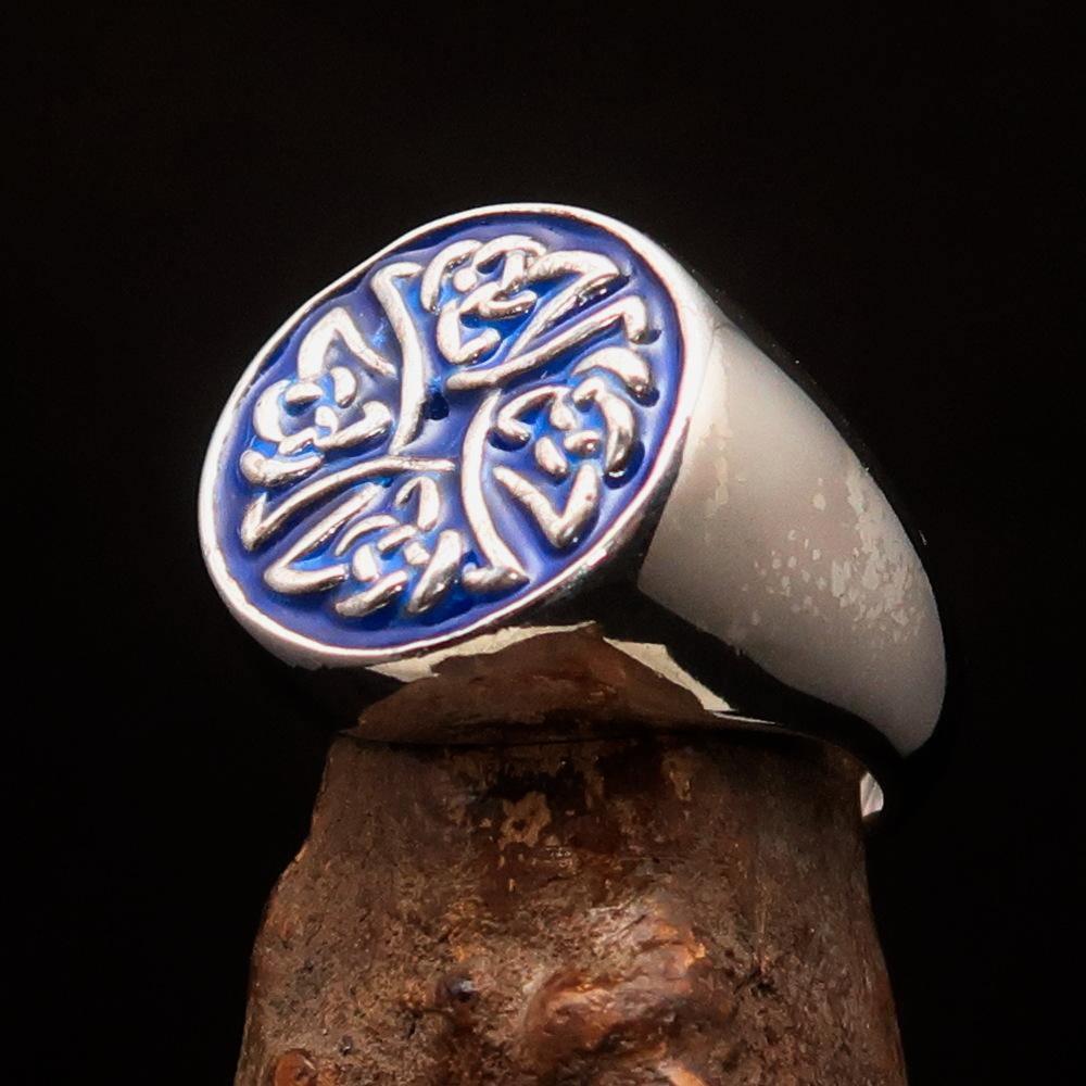 Perfectly crafted Men's Ring Celtic Birgit's Cross Blue - Sterling Silver - BikeRing4u